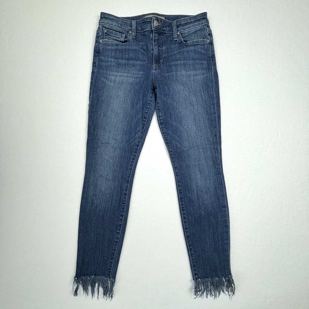 Joe’s Women’s Denim Jeans Mid Rise Skinny Ankle Size W27 Raw Fringe Hem Med Wash